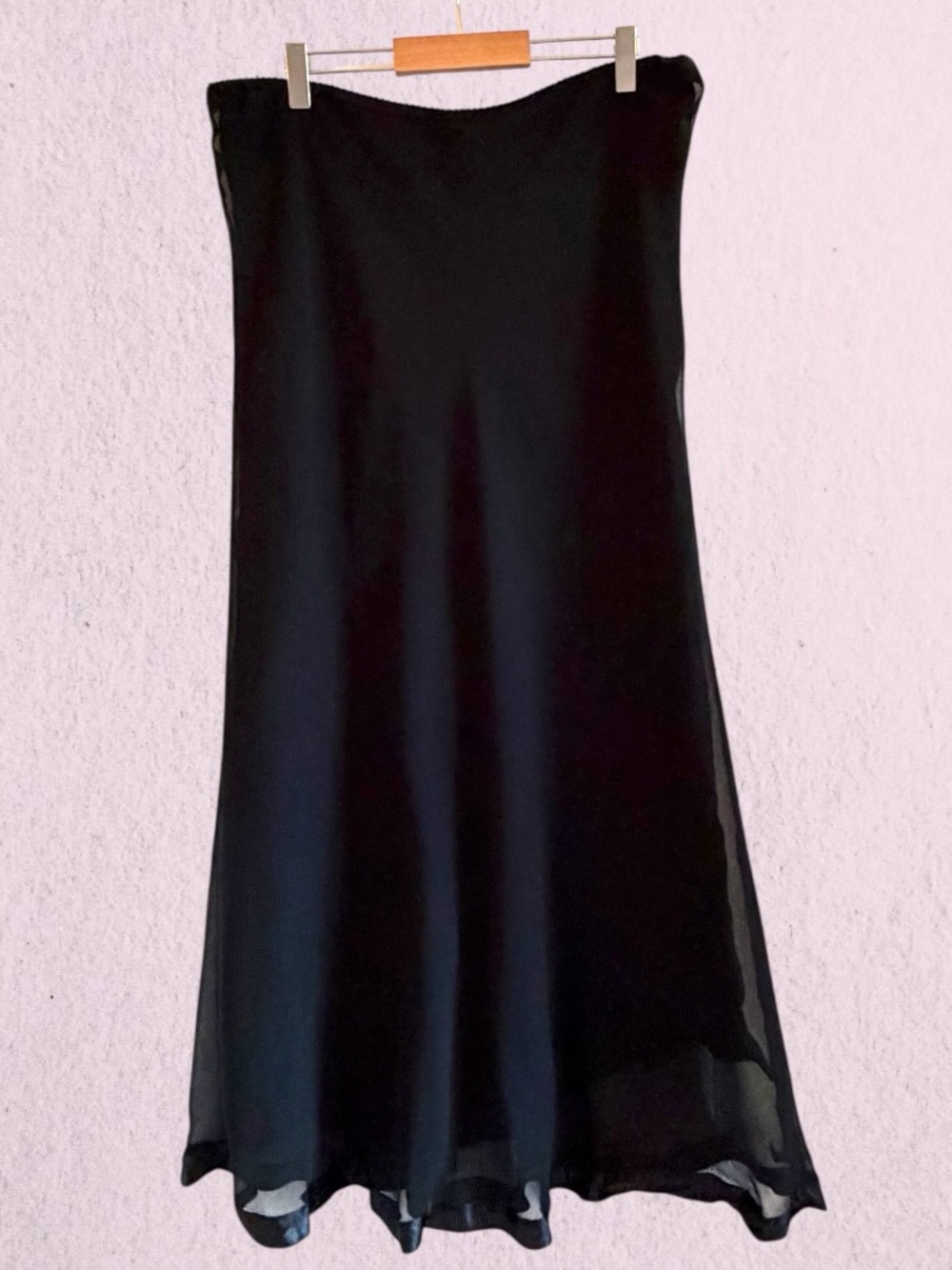 April Cornell Black Maxi chiffon Skirt with Satin Trim